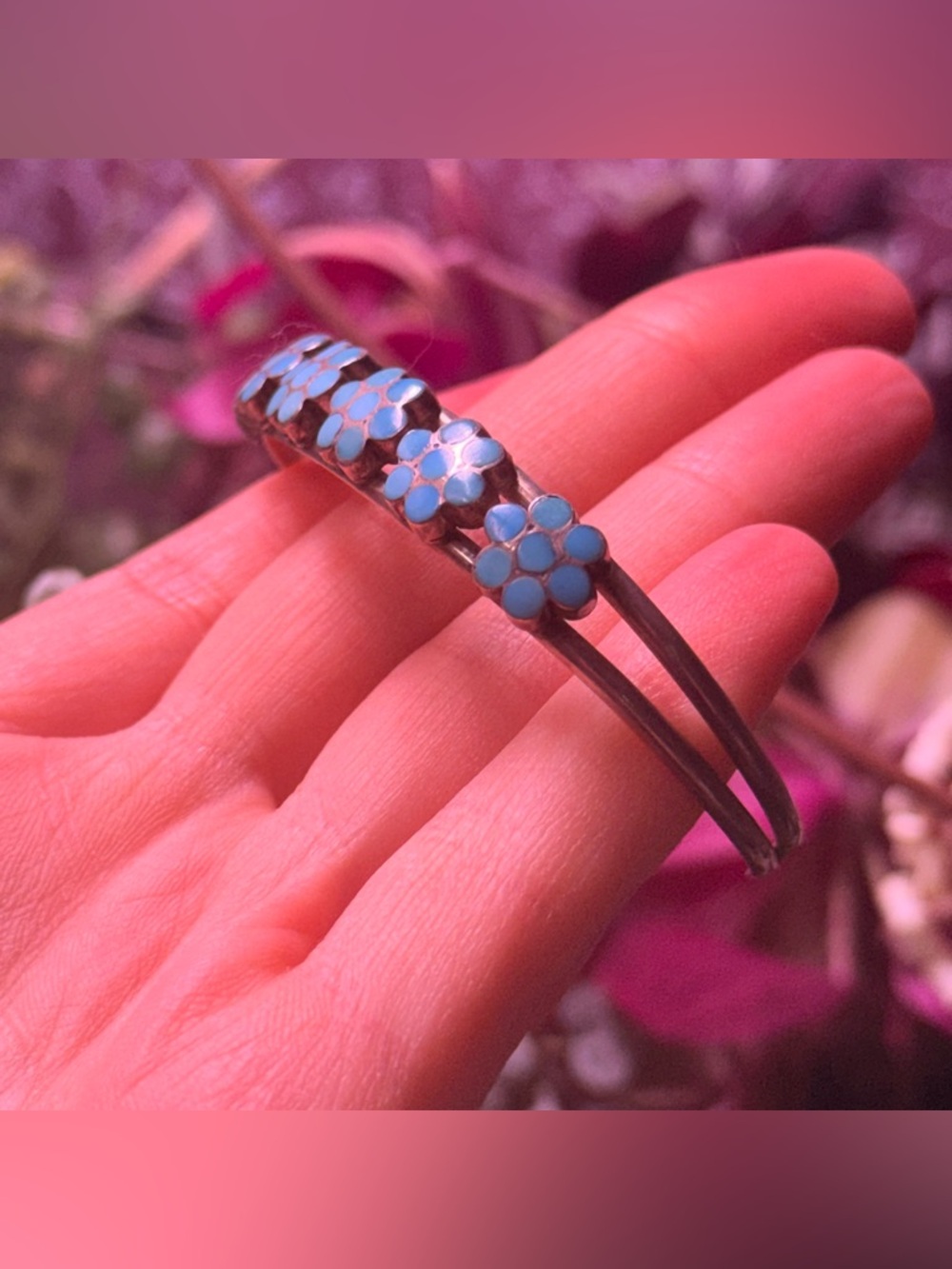 Vintage Dishta Turquoise Cuff Bracelet Sterling Silver 925 Southwestern Old Pawn - Picture 5 of 9